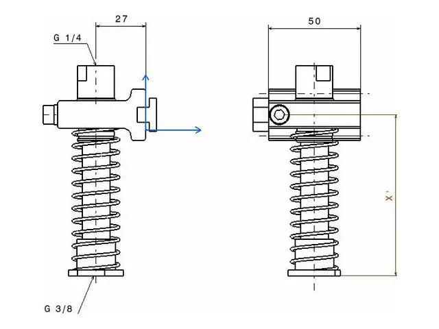 Spring plunger support – 84 mm stroke (X = 128 mm)